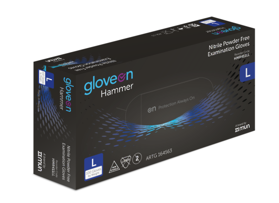 GloveOn Hammer Black Nitrile Exam Gloves Powder Free Box of 100 Large